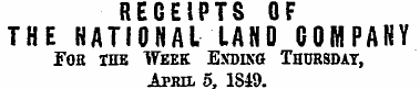 RECEIPTS OF THE NATIONAL LAND COMPANY Fo...