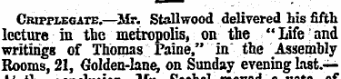 Cripplegate.—Mr. Stallwood delivered his...