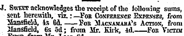 J. Sweet acknowledges the receipt of the...