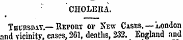 CHOLERA. TncRsuiv.— Report of New Cases....