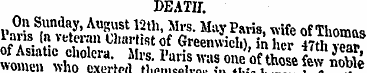 DEATH. On Sunday, August 12th, Mrs. May ...