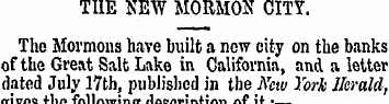 THE NEW MORMON CITY. T h e Mormons have ...