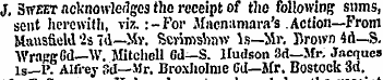 J. Sweet acknowledges the receipt of the...