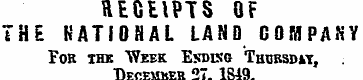 RECEIPTS OF THE NATIONAL LAND COMPANY Fo...