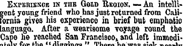 ExrERiENCB in tue Gold Reoion. — An inte...