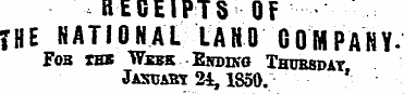 RECEIPTS OF THE NATIONAL LAND COMPANYFob...