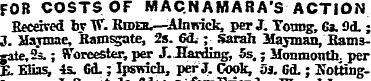 FOB COSTS OF MACNAMARA'S ACTION Received...