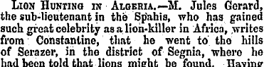 Lion Hunting in Algeria.—M. Jules Gerard...