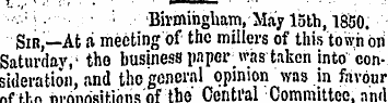 • • Bivmihgbam, May 15th, 1850. Sir,—At ...