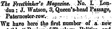 The Freethinker's JUagazine. No. L Londo...