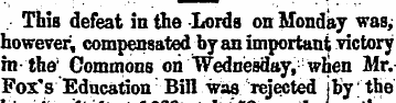 This defeat in the -Lords on Monday was,...