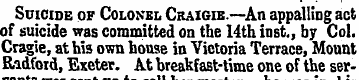 Suicide of Colonel Craigie —An appalling...