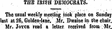 THE IRISH DEMOCRATS. Tbe ususl weekly me...