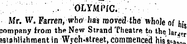 ... " OLYMPIC. Mr. W. Farren, who 1 has ...