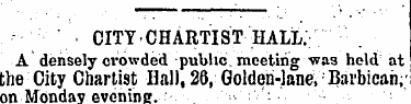 CITY*CHARTIST HALL. A densely crowded pu...