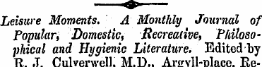 Leisure Moments. A Monthly Journal of Po...