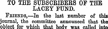 TO THE SUBSCRIBEKS OF THE LACEY FUND. Fr...