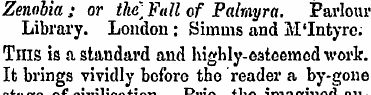 Zenobia ,• or the] Fall of Palmyra. Parl...