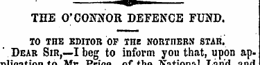THE O'CONNOR DEFENCE FUND. TO THE EDITOR...