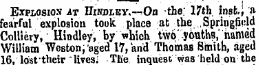 Explosion at Hindley,—On the: 17th inst....