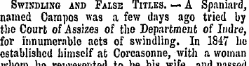 Swindling and False Titles. — A Spaniard...