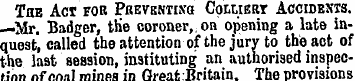 The Act for Preventing Colliery Accident...