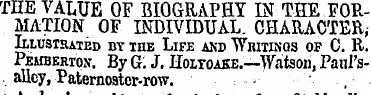THE VALUE OF BIOGRAPHY IN THE FORMATION ...