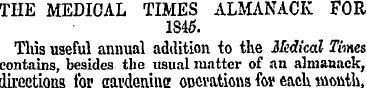 THE MEDICAL TIMES ALMANACK FOR 1846. Thi...