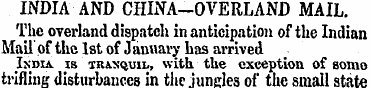 INDIA AND CHINA-OVERLAND MAIL. The overl...
