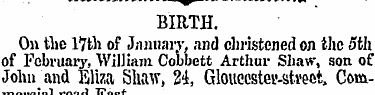 BIRTH. On the l*7th of January, and chri...