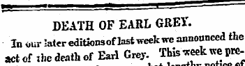 DEATH OF EARL GREY. Inourlatcreditionsof...