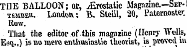 TIIE BALLOON; or, ^Emstatic Ma gazine.— ...