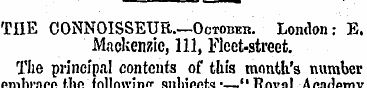 THE CONNOISSEUR.—Octobeb. London: E. Mac...
