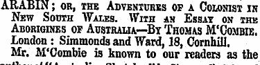 ARABIN; on, thb Adventures of a Colonist...