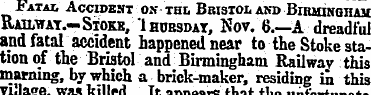 Fatal Accident ox thl Bristol and Birmin...