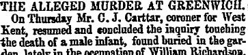 TIIE ALLEGED MURDER AT GREENWICH. On Thu...