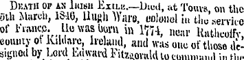 Dkath or an liusii LxiLis.—Dud, at Touvs...