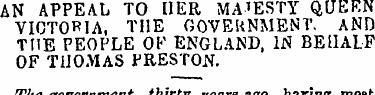 AN APPEAL TO HER MAJESTY QUEEN VICTORIA,...