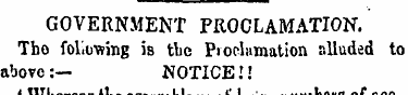 GOVERNMENT PROCLAMATION. Tho foliuwing i...