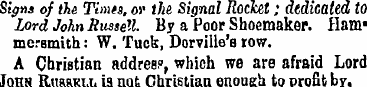 Signs of the Times, or the Signal Rocket...