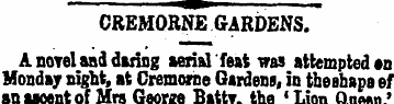 CREMORNE GARDENS. A novel asd daring aer...