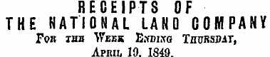 RECEIPTS OF THE NATIONAL LAND COMPANY Fo...