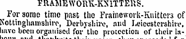 FRAMEWORK-KNITTERS. For some timo past t...