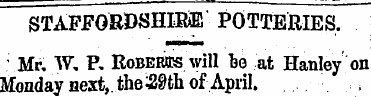 STAFFORDSHIRE POTTERIES , ; Mr. W, P. Ro...