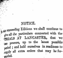 \ NOTICE. - caeeeedmg Editions we shall continue to J - ea2 the particulars connected -with the -fEBlS AT LAI* CASTER, that we jjn procure, up to the latest possible -gioi ; and lold ourselves in readiDess to jupplr aD extra orders that may befor - «i6ed.