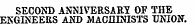 SECOND ANNIVERSARY OF THE ENGINEERS AND MACHINISTS UNION.