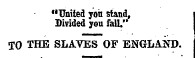 "United you stand, Divided you fall." TO THE SLAVES OF ENGLAND.