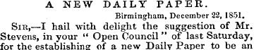 A NEW DAILY PAPER. Birmingham, December ...